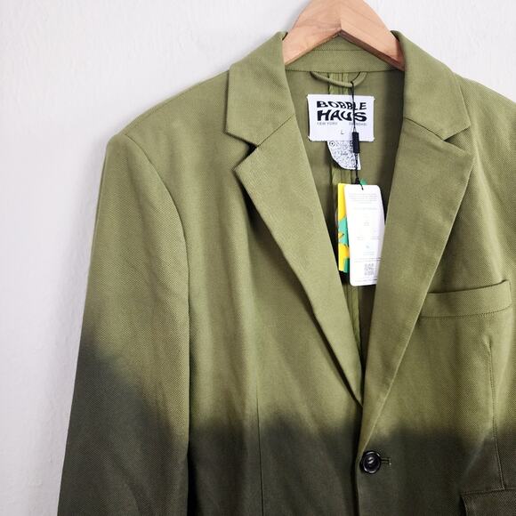 BOBBLEHAUS Green Ombre Tencel Twill Blazer Jacket Men's Large - Picture 2 of 14